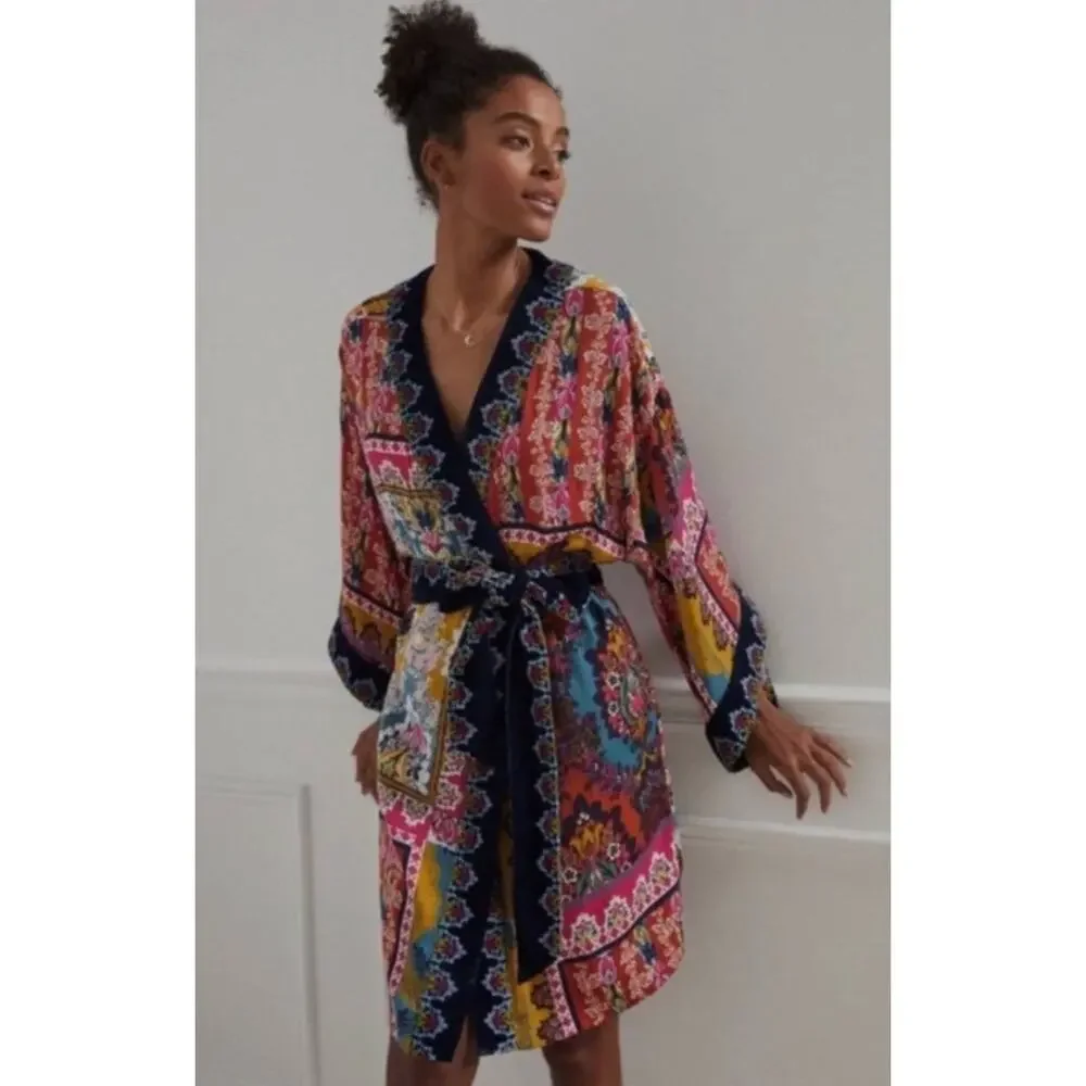 Anthropologie Zadie Velvet Trim Robe Kimono Size XS/S with pockets - Picture 9 of 10